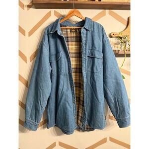 Route 66 Denim Shacket Mens Large Blue Fleece Lined Button Up Jacket